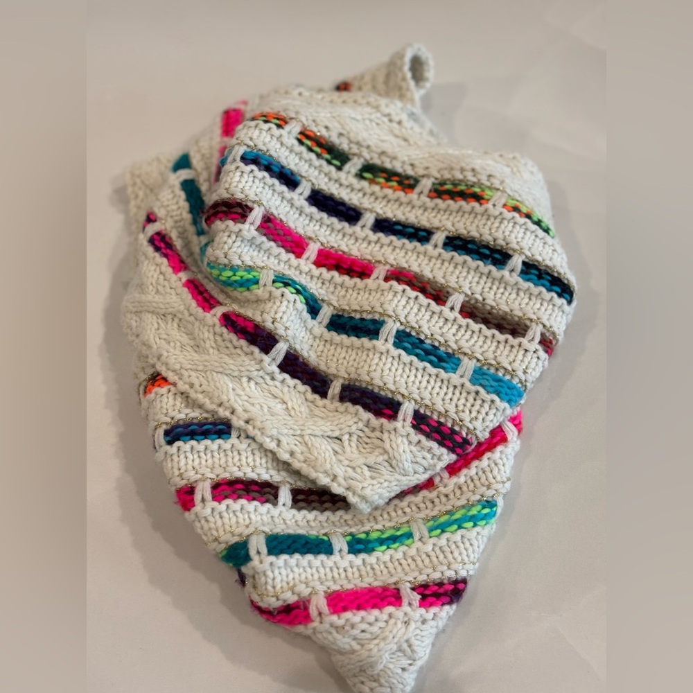 Steve Madden - Cream and Colorful Striped Knit Infinity Scarf
